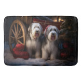 Oud Engels Sheepdog Snowy Sleigh Kerst Decor Badmat (Voorkant)