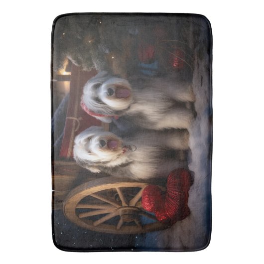 Oud Engels Sheepdog Snowy Sleigh Kerst Decor Badmat (Voorkant Verticaal)