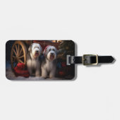 Oud Engels Sheepdog Snowy Sleigh Kerst Decor Bagagelabel (Voorkant horizontaal)