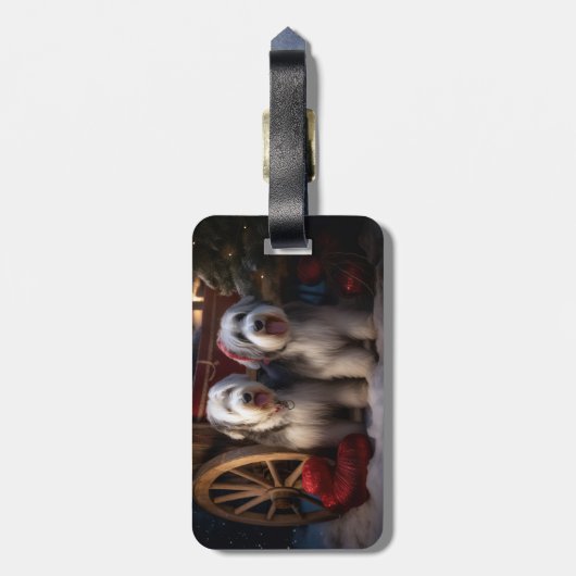 Oud Engels Sheepdog Snowy Sleigh Kerst Decor Bagagelabel (Achterkant verticaal)