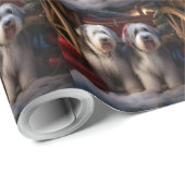 Oud Engels Sheepdog Snowy Sleigh Kerst Decor Cadeaupapier (Rol Hoek)