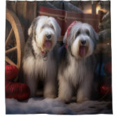 Oud Engels Sheepdog Snowy Sleigh Kerst Decor Douchegordijn (Voorkant)