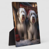 Oud Engels Sheepdog Snowy Sleigh Kerst Decor Fotoplaat (Zijkant)