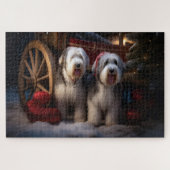 Oud Engels Sheepdog Snowy Sleigh Kerst Decor Legpuzzel (Horizontaal)