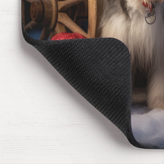 Oud Engels Sheepdog Snowy Sleigh Kerst Decor Muismat (Hoek)