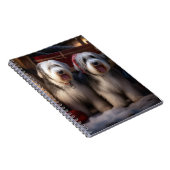 Oud Engels Sheepdog Snowy Sleigh Kerst Decor Notitieboek (Rechterzijde)