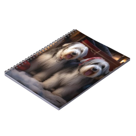 Oud Engels Sheepdog Snowy Sleigh Kerst Decor Notitieboek (Linkerzijde)