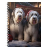 Oud Engels Sheepdog Snowy Sleigh Kerst Decor Notitieboek (Voorkant)