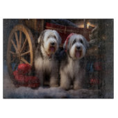 Oud Engels Sheepdog Snowy Sleigh Kerst Decor Snijplank (Voorkant)