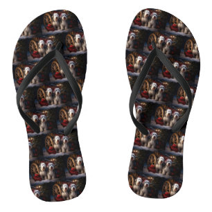 Oud Engels Sheepdog Snowy Sleigh Kerst Decor Teenslippers