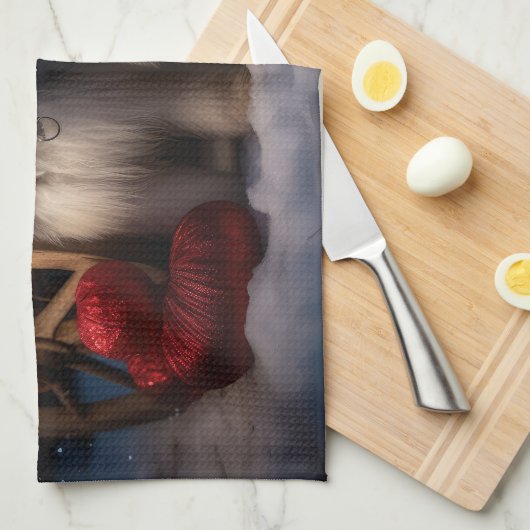 Oud Engels Sheepdog Snowy Sleigh Kerst Decor Theedoek (Quarter Fold)