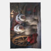 Oud Engels Sheepdog Snowy Sleigh Kerst Decor Theedoek (Verticaal)