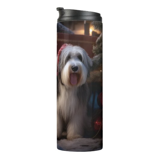 Oud Engels Sheepdog Snowy Sleigh Kerst Decor Thermosbeker (Geroteerd rechts)