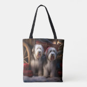 Oud Engels Sheepdog Snowy Sleigh Kerst Decor Tote Bag (Achterkant)