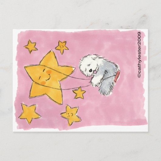Oud Engels Sheepdog Star Briefkaart (Voorkant)