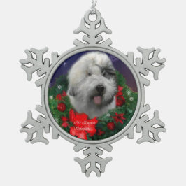 Oud Engels Sheepdog Tin Sneeuwvlok Ornament