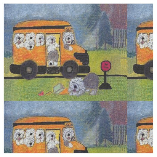 Oud Engels Sheepdog Wigglebottom Bus Stof (Close Up)