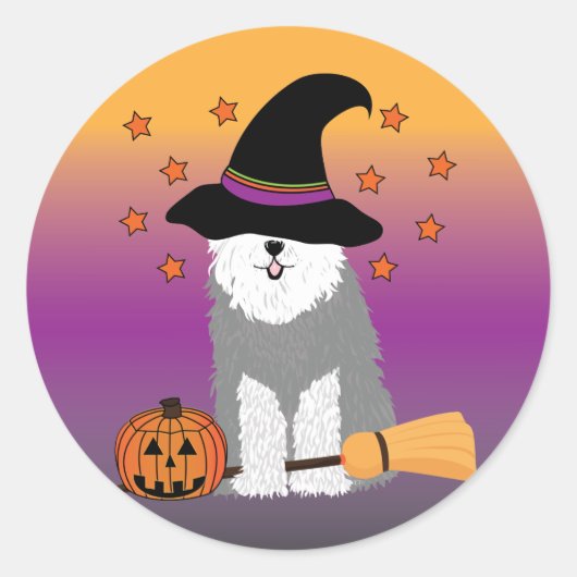Oud Engels Sheepdog Witch Stickers (Voorkant)