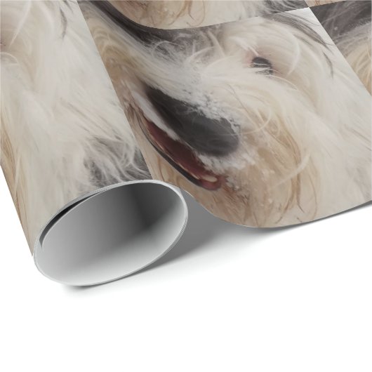 Oud Engels Sheepdog Wrapping Paper - Snow Face Cadeaupapier (Rol Hoek)