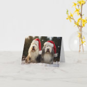 Oud Engels Sheepdogs Kerst Kaart (Gele Bloem)