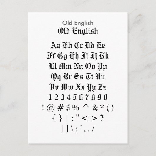 Oud Engels - voorbeeldvel voor Zazzle Font Briefkaart (Voorkant)