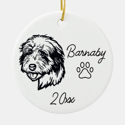 Oud-Engelse herdershond Aangepaste naam en jaartal Keramisch Ornament (Voorkant)
