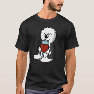 Oud-Engelse herdershond drinkende wijn Hond T-shirt