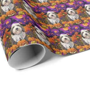 Oud-Engelse herdershond Halloween Heks Pompoen Cadeaupapier