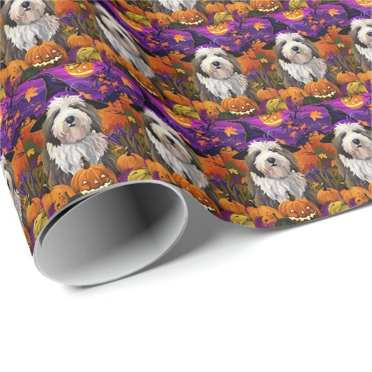 Oud-Engelse herdershond Halloween Heks Pompoen Cadeaupapier (Rol Hoek)