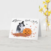 Oud-Engelse herdershond Halloween Kaart (Gele Bloem)