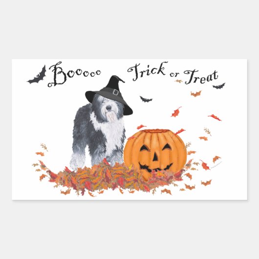 Oud-Engelse herdershond Halloween Rechthoekige Sticker (Voorkant)