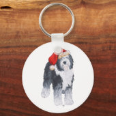 Oud-Engelse herdershond Kerstman hoed Sleutelhanger (Voorkant)