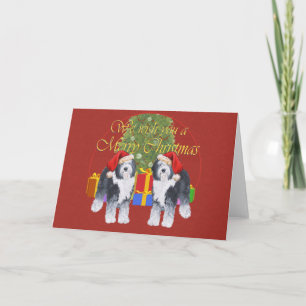 Oud-Engelse herdershond Kerstmis Feestdagen Kaart