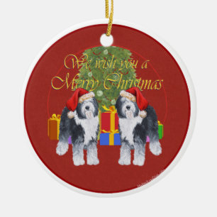 Oud-Engelse herdershond Kerstmis Keramisch Ornament