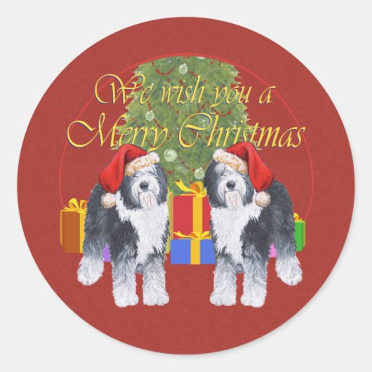 Oud-Engelse herdershond Kerstmis Ronde Sticker (Voorkant)