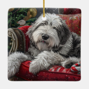 Oud-Engelse herdershond Kerstviering Keramisch Ornament