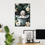 Oud-Engelse herdershond op badposter, Grappige hon Poster (Thuiskantoor)
