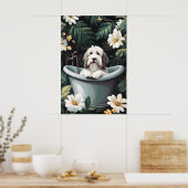 Oud-Engelse herdershond op badposter, Grappige hon Poster (Keuken)