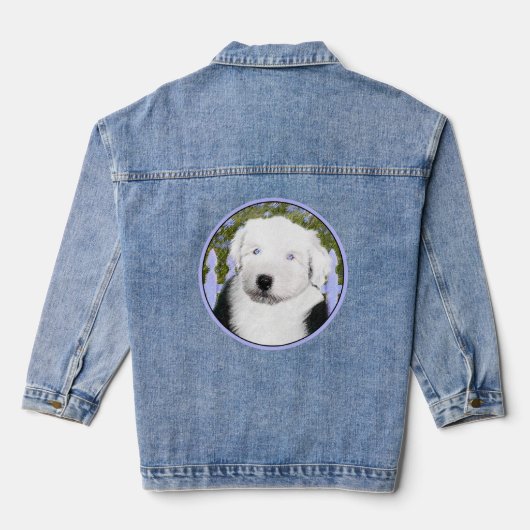 Oud-Engelse-herdershond-puppy-schilderij - honden Denim Jacket (Achterkant)