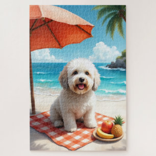 Oud-Engelse herdershond strand relax scène Legpuzzel