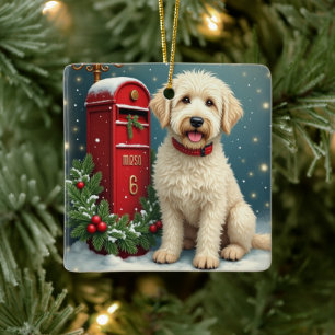 Oud-Engelse herdershond Vintage kerstkaart Keramisch Ornament