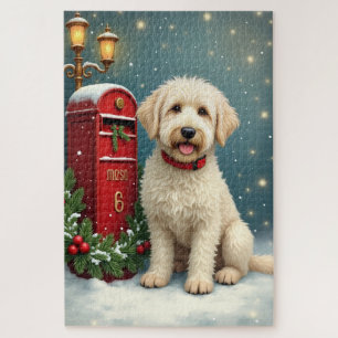Oud-Engelse herdershond Vintage kerstkaart Legpuzzel