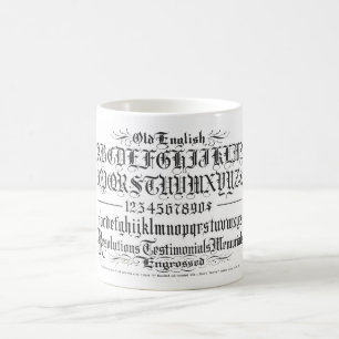  OUD-ENGELSE KALLIGRAFIE ALFABET KOFFIEMOK