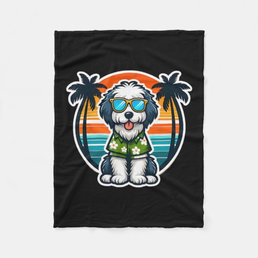 Oud-Engelse schaapshond hondeneigenaar Zomer Vibes Fleece Deken (Voorkant)