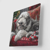 Oud-Engelse Schaapshond Kerst Feestelijk Vierkante Klok (Hoek)