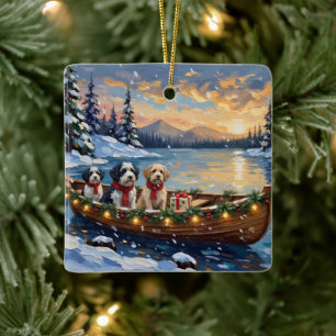 Oud-Engelse Schaapshond Kerstboot Vakantie Keramisch Ornament