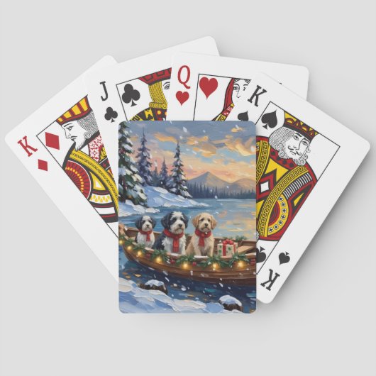 Oud-Engelse Schaapshond Kerstboot Vakantie Pokerkaarten (Achterkant)