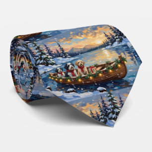 Oud-Engelse Schaapshond Kerstboot Vakantie Stropdas
