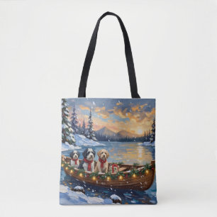Oud-Engelse Schaapshond Kerstboot Vakantie Tote Bag