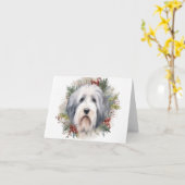 Oud-Engelse Schaapshond Kerstkrans Feestelijke Pup Kaart (Gele Bloem)